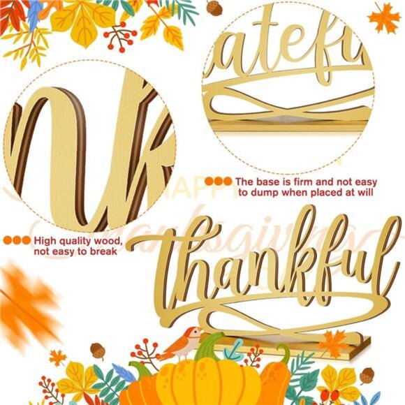 3 Pieces Thanksgiving Fall Letter Table Sign Thankful Grateful Blessed Standing - Picture 4 of 7